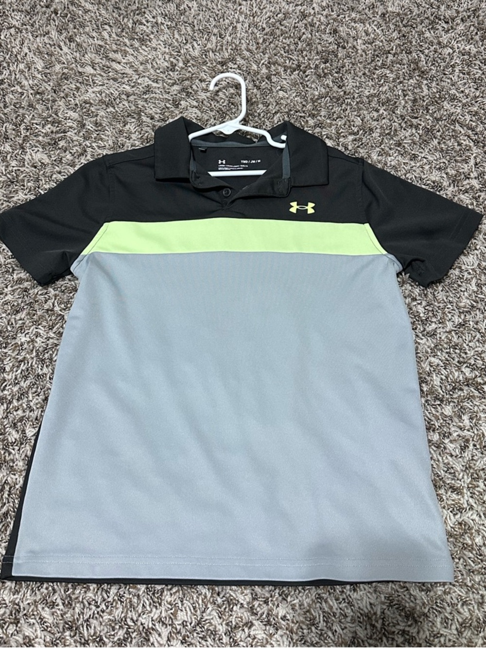 Under Armour Boys' Black, Gray & Neon Yellow Stripe Polo
